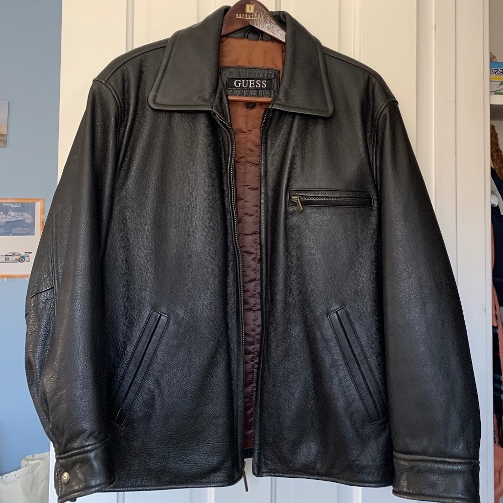 GUESS Men’s genuine leather biker style jacket size L